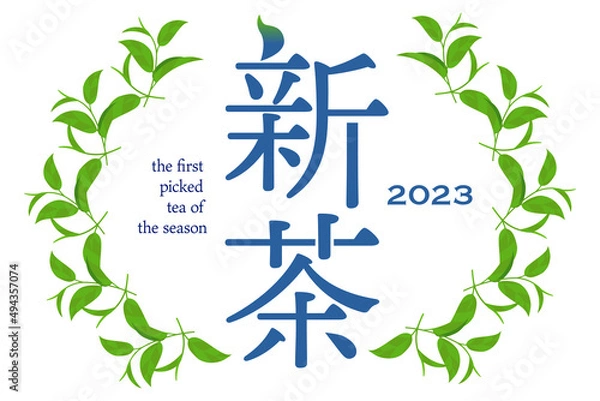 Obraz 2023年産 爽やかな新茶の茶葉フレームラベル ベクターデータ