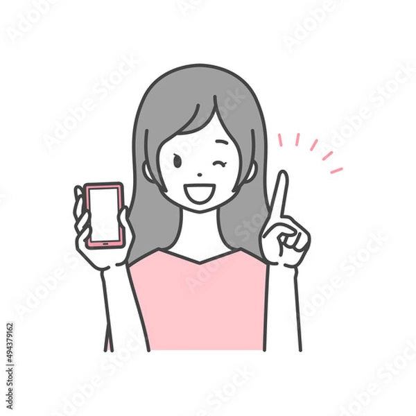 Obraz スマホ画面を見せる女性 オススメ