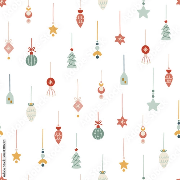 Fototapeta Vector christmas pattern, seamless winter background with decorative elements