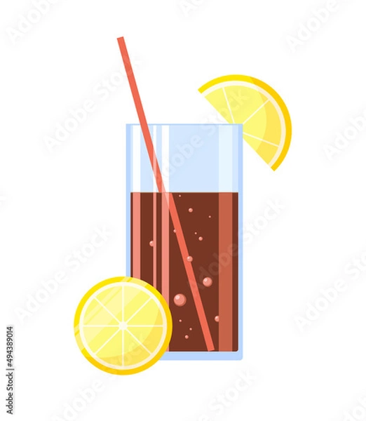Obraz Cola drink with lemon. Comic cartoon art vector