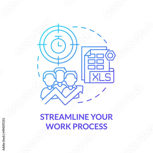Obraz Streamline your work process blue gradient concept icon. Way to increase business efficiency abstract idea thin line illustration. Isolated outline drawing. Myriad Pro-Bold font used