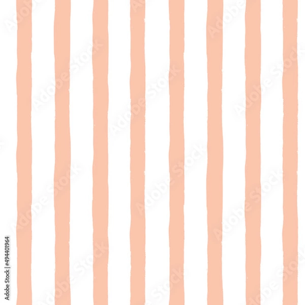 Fototapeta Vertical stripes hand-painted seamless vector background. Coral pink peach stripes wavy brush stroke lines repeating pattern. Striped abstract feminine backdrop texture for fabric, wrapping, decor.