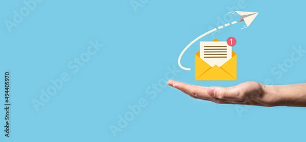 Fototapeta Email marketing and newsletter concept.Contact us by newsletter email and protect your personal information from spam mail concept.Scheme of direct sales in business. List of clients for mailing.