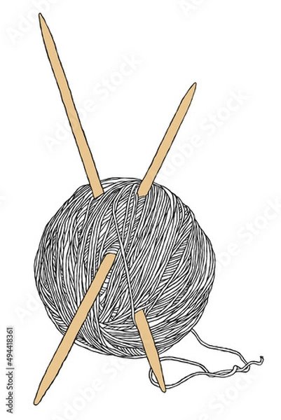 Obraz A ball of thread with two wooden needles