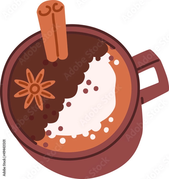 Fototapeta Cocoa or Coffee with Cinnamon and Spices Illustration