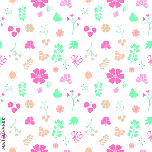 Fototapeta New seamless pattern with flowers for design. Small colorful multicolor flowers. EPS, vector, illustration, light background.
