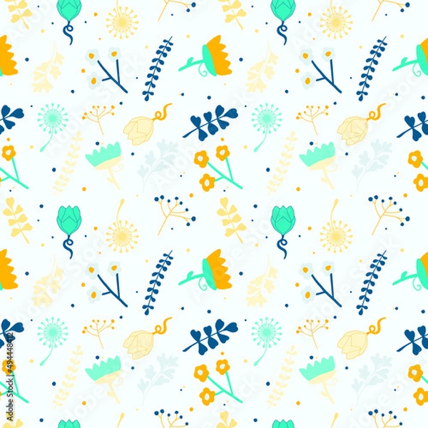 Fototapeta New seamless pattern with flowers for design. Small colorful multicolor flowers. EPS, vector, illustration, light background.