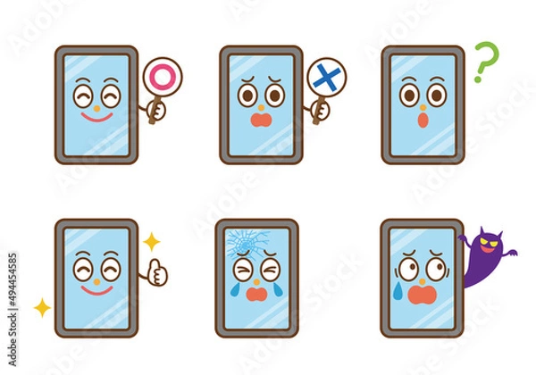 Fototapeta スマホのキャラクター　イラストセット