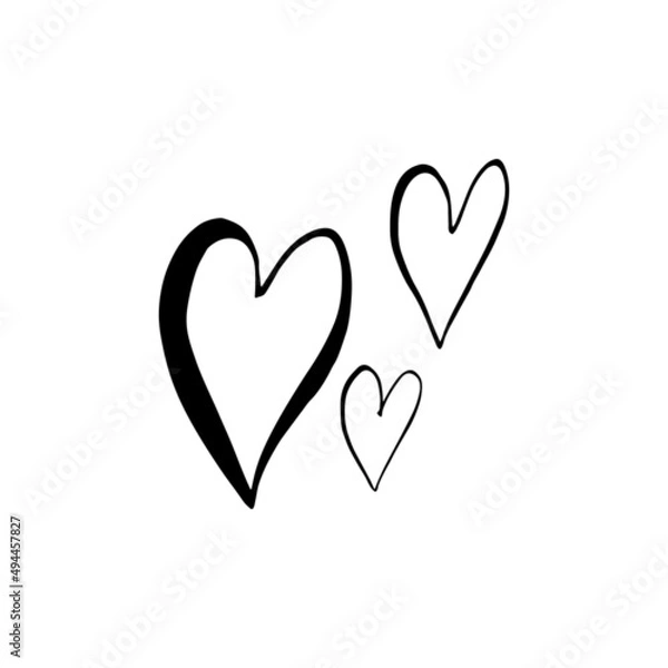 Fototapeta Simple doodle heart for valentine's day. Hand drawn heart, isolated on white backdrop. Vector illustration for  cards, posters, wrapping and design. 
