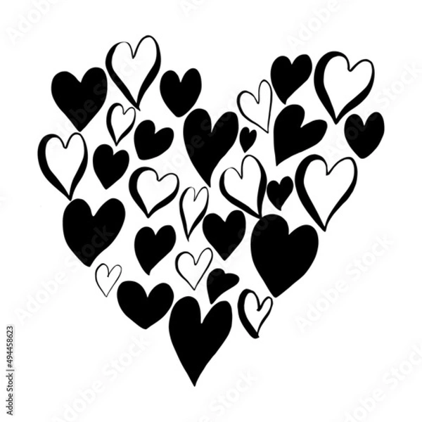 Fototapeta Simple doodle heart for valentine's day. Hand drawn heart, isolated on white backdrop. Vector illustration for  cards, posters, wrapping and design. 