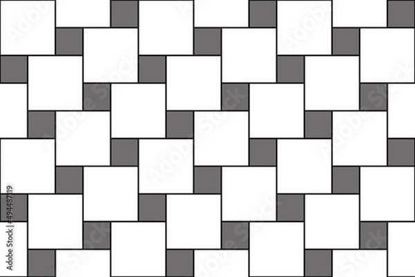 Fototapeta Gray and white seamless pattern of pavement with square blocks. Vector pathway texture top view. Outdoor concrete slab sidewalk. Cobblestone footpath or patio. Figured geometric surface