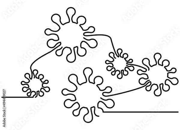 Fototapeta one line continuous drawing 5 corona virus