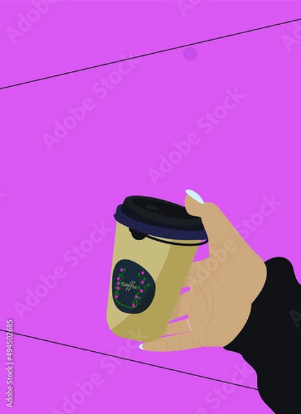 Obraz hand with coffee on pink background