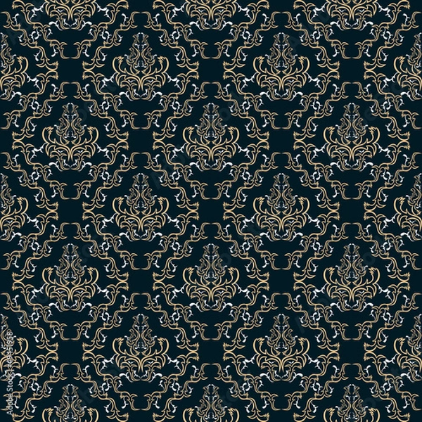 Obraz Damask seamless pattern against a dark background.