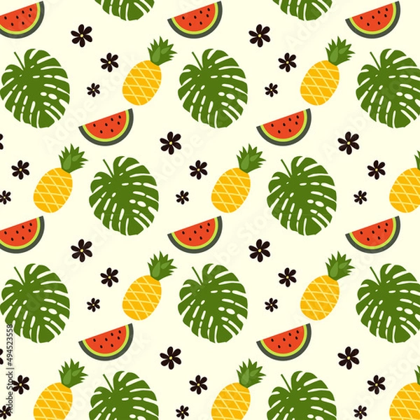 Fototapeta Tropical pattern on a beige background. Summer motive. Seamless pattern.