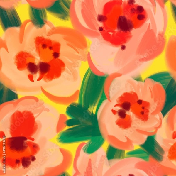 Fototapeta Summer floral background. Seamless pattern with large decorative poppy flowers. Abstract nature ornament. Fashion design for textile, fabric, wallpaper, clothes and wrapping.