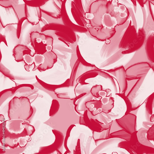 Obraz Summer floral background. Seamless pattern with large decorative abstract flowers. Monochrome nature ornament. Fashion design for textile, fabric, wallpaper, clothes and wrapping.