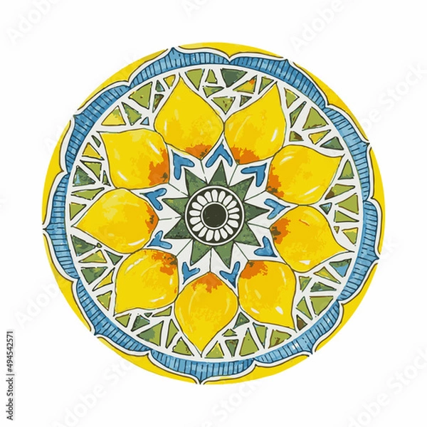 Obraz Sunflower Mandala Vector Yellow Blue Color