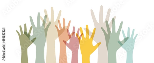Fototapeta Vector set of silhouettes raised up different hands