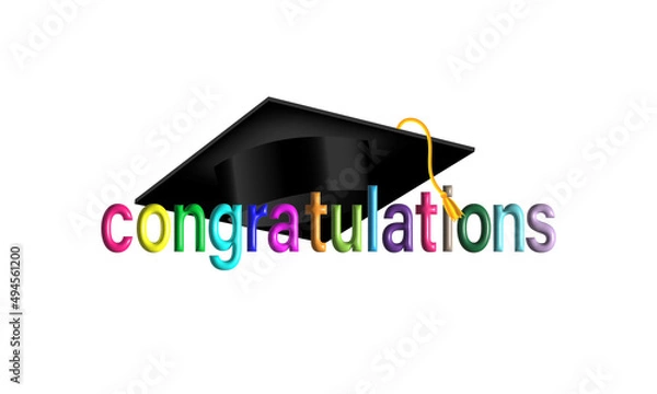 Fototapeta Graduation congratulations logo with graduation cap on white background Used for designing and decorating
