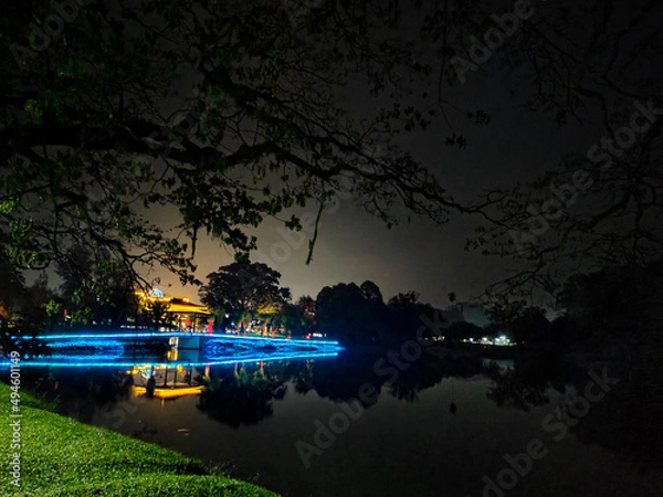 Obraz night view at Taiping Lake Garden in Malaysia.