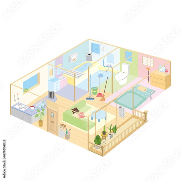 Fototapeta 生活　家の間取り　部屋　上から見た部屋　平屋
