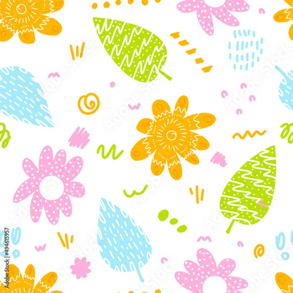 Obraz Cute floral spring pattern. Garden flower, plants ,botanical, seamless pattern vector design for fashion, fabric, wallpaper and all prints on green mint background color. Trendy Floral Pattern Vector