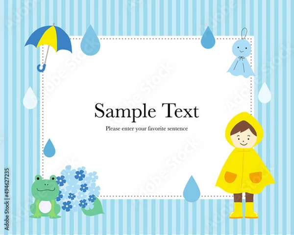 Obraz 雨の日のフレームデザインイラスト（ストライプ）