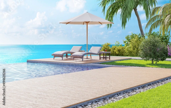 Fototapeta 3d render image tropical Front Beach pool 