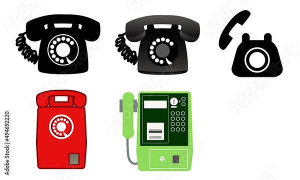 Fototapeta 昭和時代の昔の電話たち・黒電話・赤電話・公衆電話