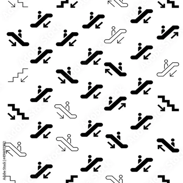 Fototapeta Escalator vector icon, Escalator elevator. Vector illustration. Business concept escalator pictogram, Vector elevator icon set, Escalator Down icon. Line style icon design. UI. 