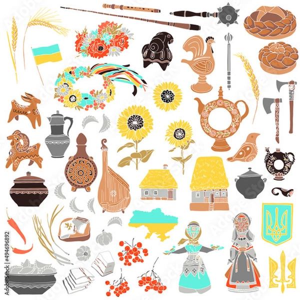 Obraz A set of items symbolizing Ukraine