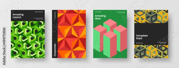 Fototapeta Modern booklet A4 vector design template bundle. Fresh mosaic pattern corporate identity layout set.