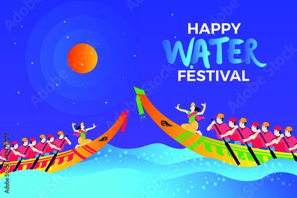 Fototapeta Happy Water festival, Cambodia template design for water festival, social medial template, invitation card, template design with khmer traditional design, Vector