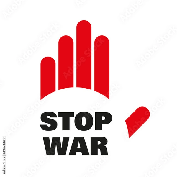 Fototapeta Sign Stop War. Hand with the slogan Stop War. Concept icon stop. Vector illustration. Isolated white background. Vector illustration