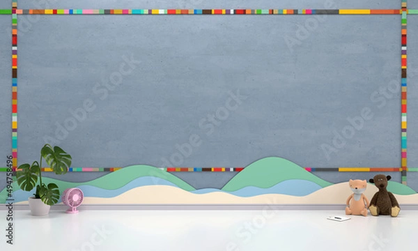 Fototapeta empty classroom for kindergarten with wall space, 3d rendering 