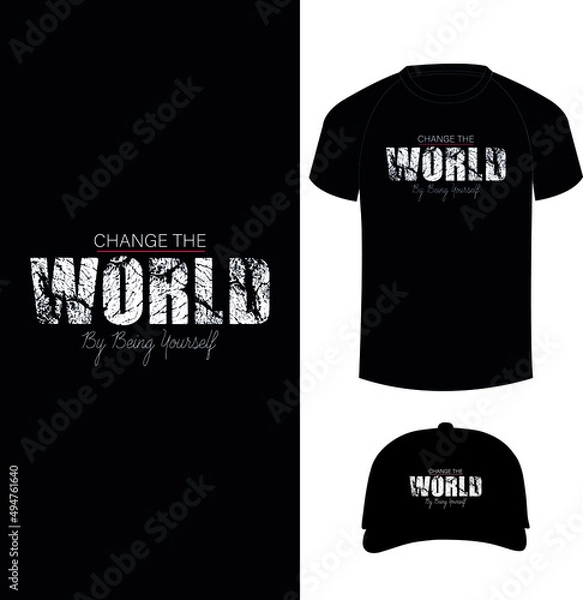 Fototapeta Typography abstract T-shirt design with T-shirt and cap mockup