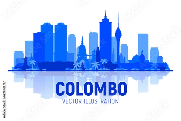 Obraz Colombo (Sri Lanka) skyline silhouette with panorama in white background. Vector Illustration. Business travel and tourism concept with modern buildings. Image for presentation, banner or web site.