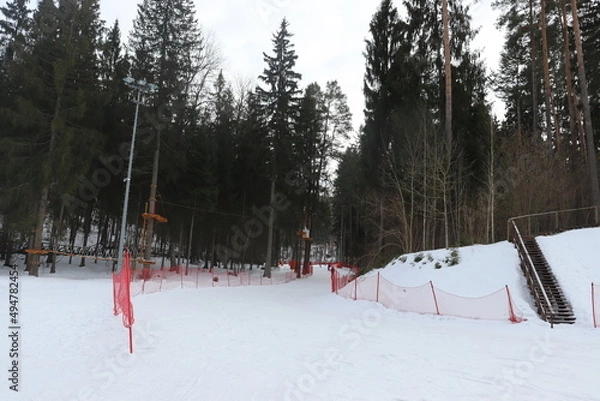 Fototapeta snowboad resort with riders in march