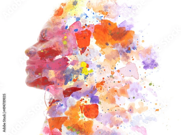 Fototapeta Paintography. Abstract painting combined with a portrait of a woman