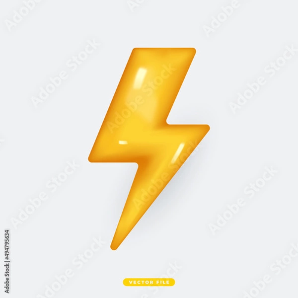 Fototapeta Lightning 3D Realistic Weather Icon Isolated Vector Illustration. Realistic 3D icon design