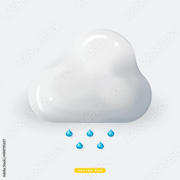 Fototapeta Cloud with Rain 3D Realistic Weather Icon Isolated Vector Illustration. Realistic 3D icon design