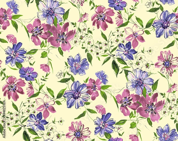 Obraz Brushstroke flower And watercolor flower Background Design yellow Background