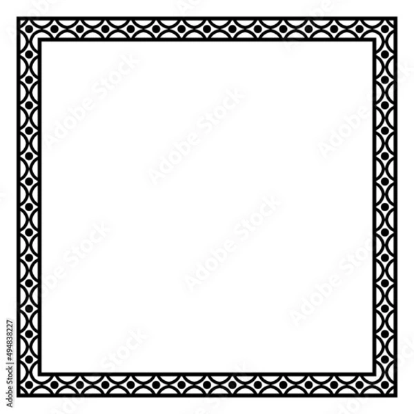 Fototapeta Border frame square pattern. Islamic, indian, greek motifs. Geometric frames in black color isolated on white background