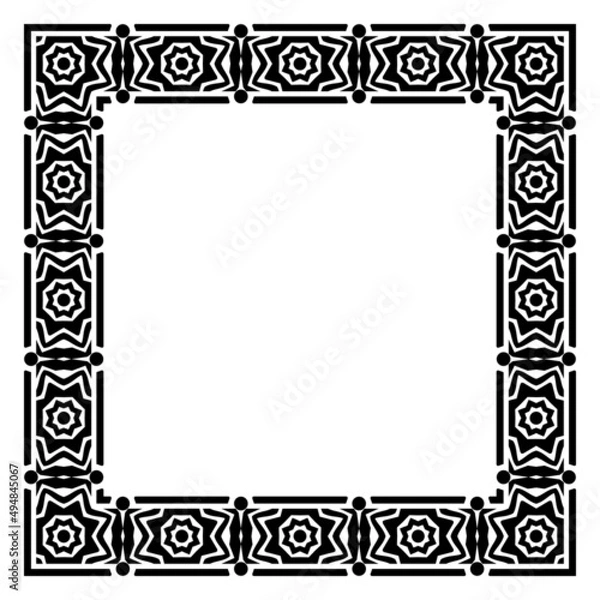 Fototapeta Border frame square pattern. Islamic, indian, greek motifs. Geometric frames in black color isolated on white background