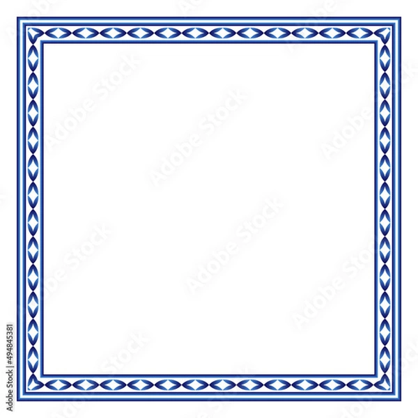 Fototapeta Border frame ceramic tile pattern. Islamic, indian, arabic motifs. Damask border square pattern. Porcelain ethnic bohemian background