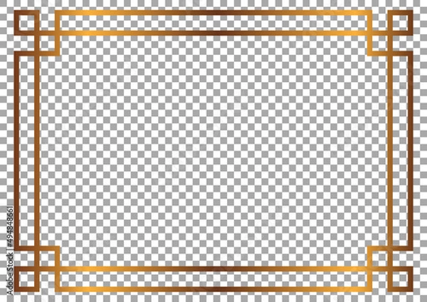 Fototapeta Luxury gold border isolated on transparent background. Asian frame style. Vector illustration.