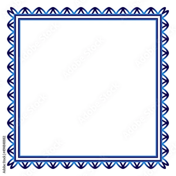 Fototapeta Border frame ceramic tile pattern. Islamic, indian, arabic motifs. Damask border square pattern. Porcelain ethnic bohemian background