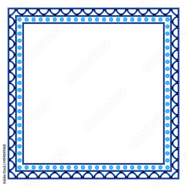 Fototapeta Border frame ceramic tile pattern. Islamic, indian, arabic motifs. Damask border square pattern. Porcelain ethnic bohemian background