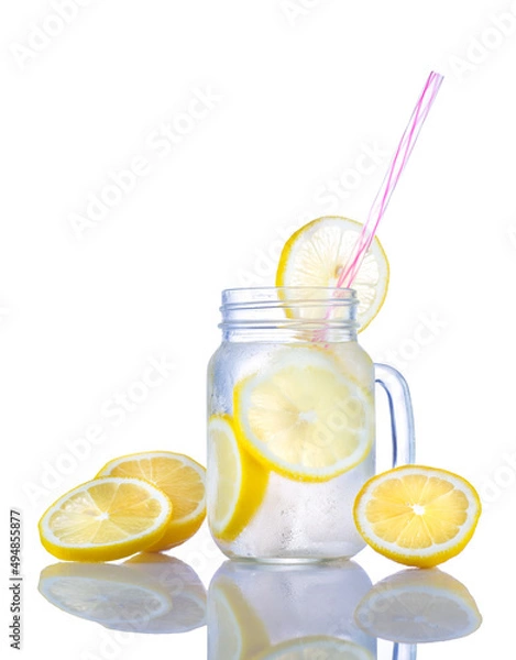 Fototapeta High resolution photo: lemon drink with fruit slices